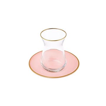 Özberk Teeglas Karaca Retro, Glas, Retro Teeglas Set 12 Teilig mit Untertassen