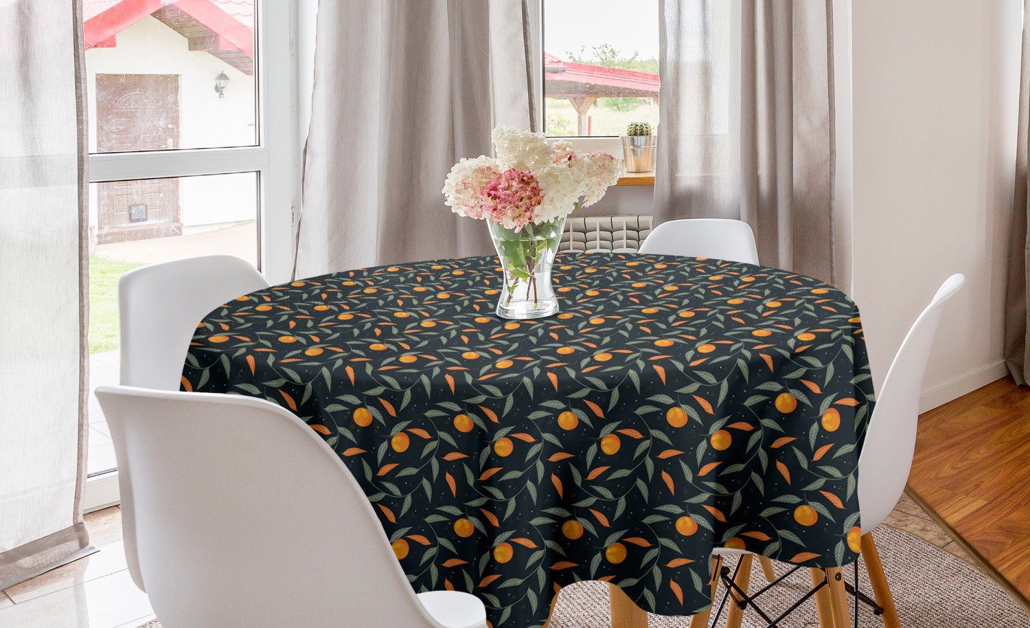Abakuhaus Tischdecke Kreis Tischdecke Abdeckung für Esszimmer Küche Dekoration, Mandarine Zitrusfrüchte Branchen