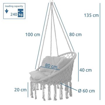 yourGEAR Hängestuhl yourGEAR Boracay Grey - Hängesessel mit Sitz-Polster max 240kg Hängeschaukel 360° Swing Chair Schwebe-Sessel
