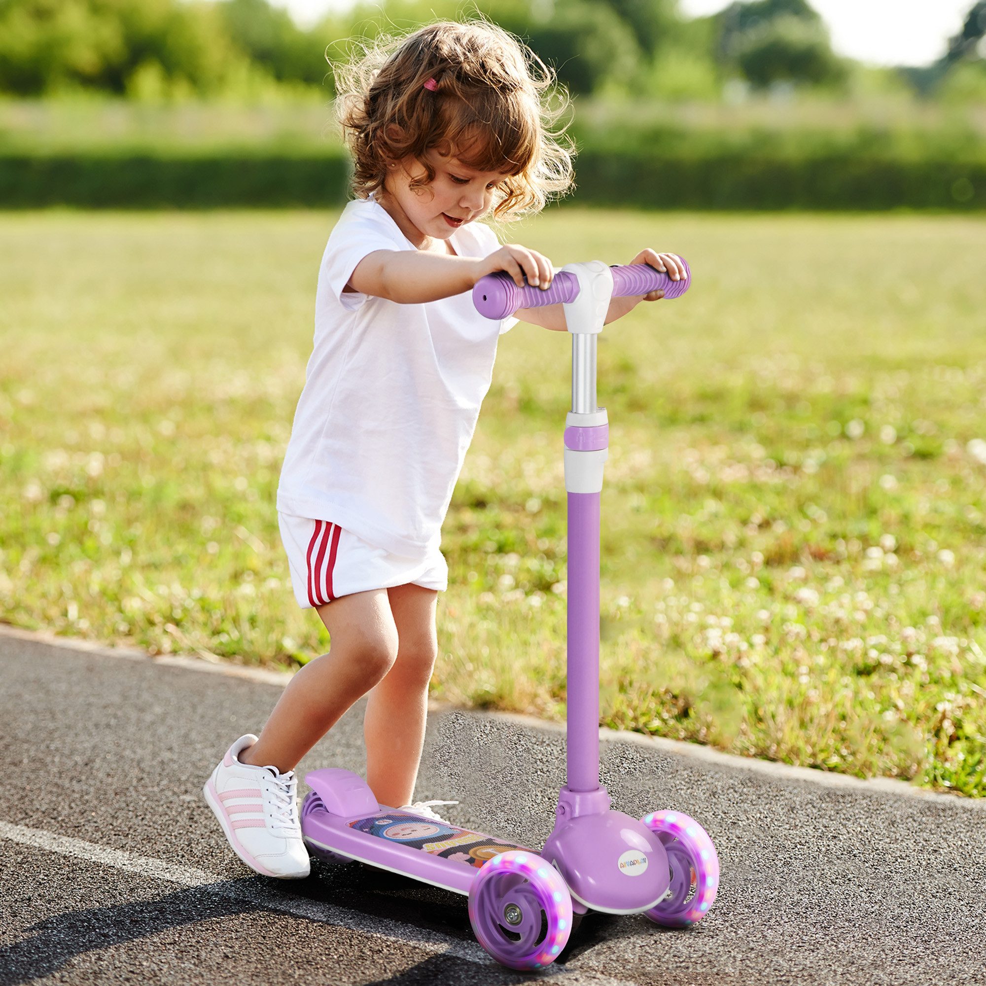 AIYAPLAY Scooter mit LED Rädern, 120 mm Rollen, 0 km/h, (klappbarer Kinderroller, 1 tlg., Höhenverstellbarer Tretroller), für Kinder 2-6 Jahre, Violett