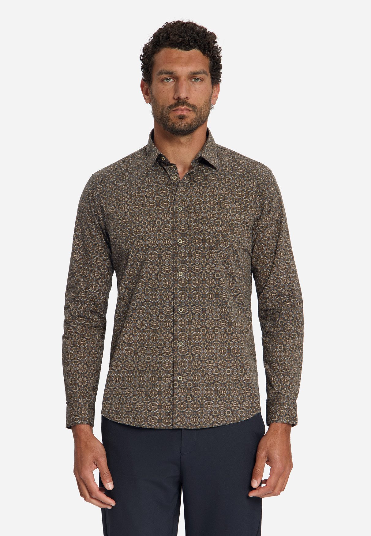 NO EXCESS Businesshemd Modisches Stretch-Hemd mit Allover-Muster - Shirt für Herren