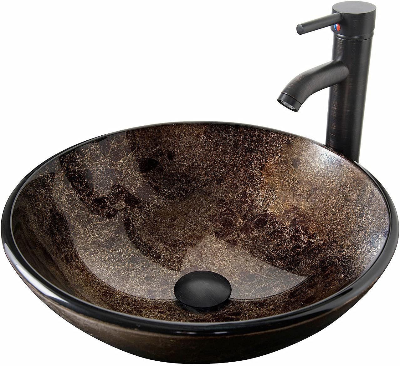 Puluomis Aufsatzwaschbecken Waschbecken Set mit Wasserhahn und Ablaufgarnit günstig online kaufen