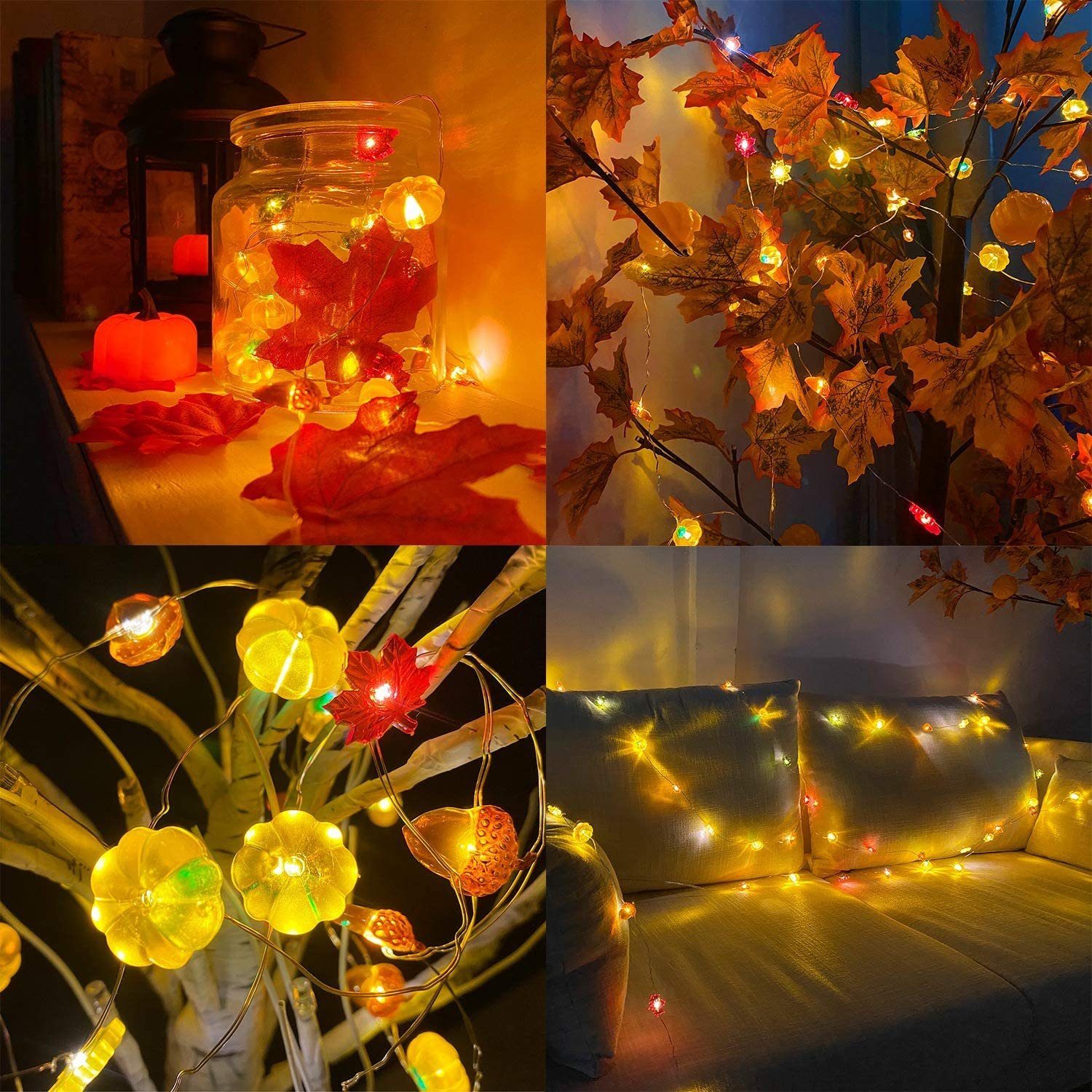 Halloween-Lichterkette, LEDs, 20 GelldG Dekoobjekt Kürbis, batteriebetrieben, Eichel