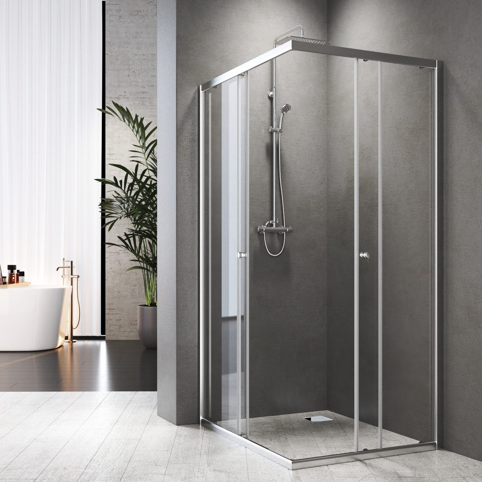 Boromal Eckdusche Duschkabine 75x90 90x90 Schiebetür Verchromt Eckeinstieg Glas Dusche, BxT: 80x75 cm, 5mm Sicherheitsglas, Duschwand Duschabtrennung