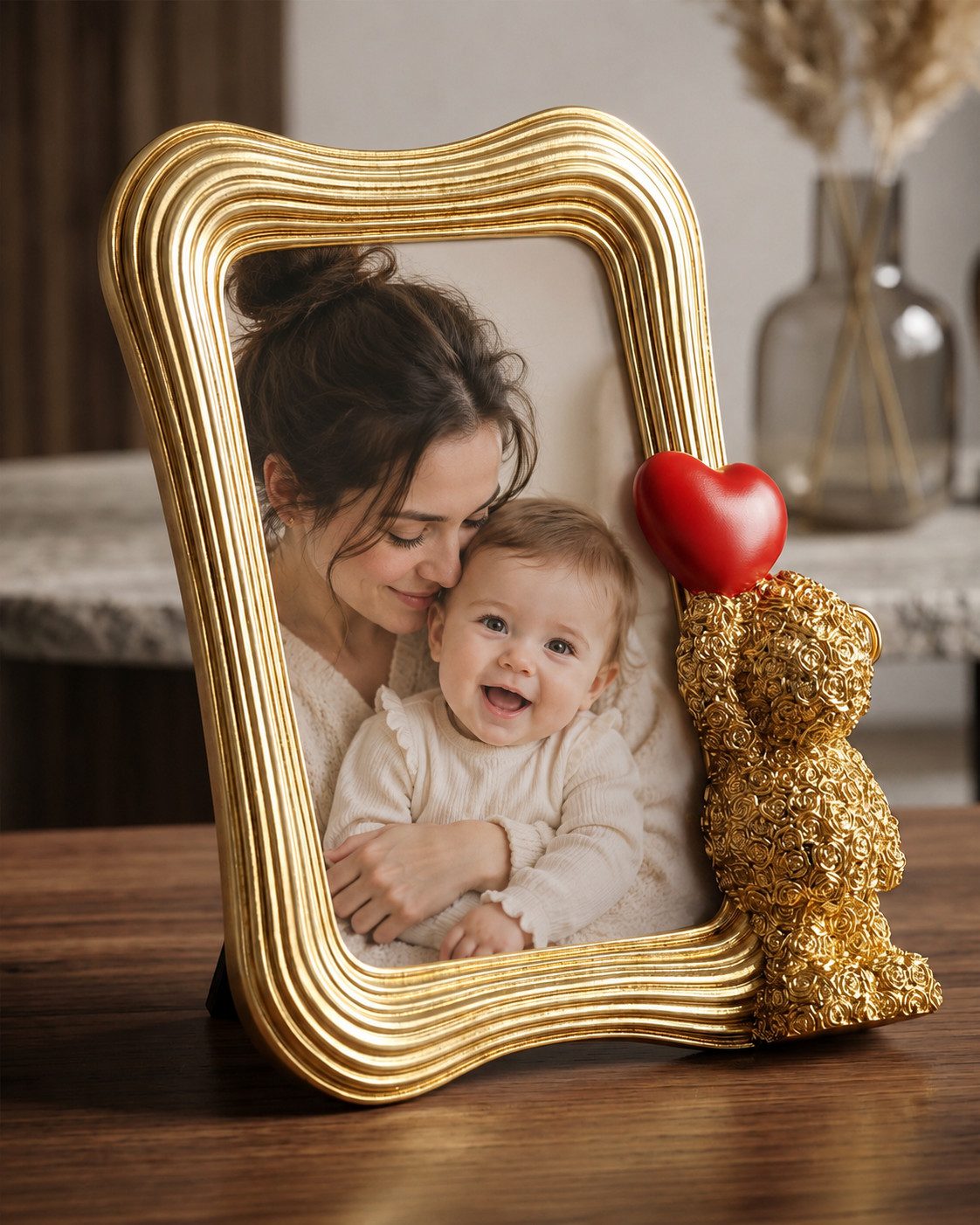 MF Bilderrahmen Fotorahmen Lovino goldfarben mit Teddybär und Herz für 10 x 15 cm, (1 St)