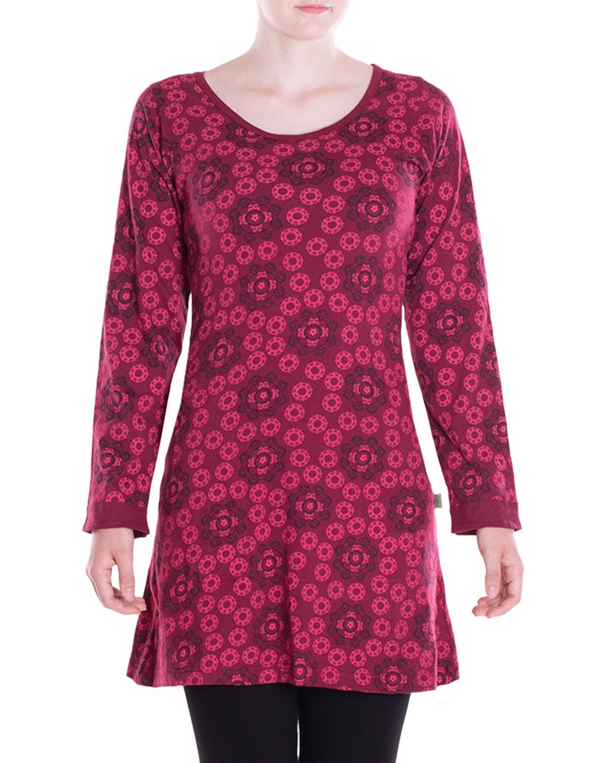 Vishes Tunikakleid Leichtes Langarmshirt-Kleid Damen Langarm Kleider retro 70er 80er Elfen, Hippie, Goa Style