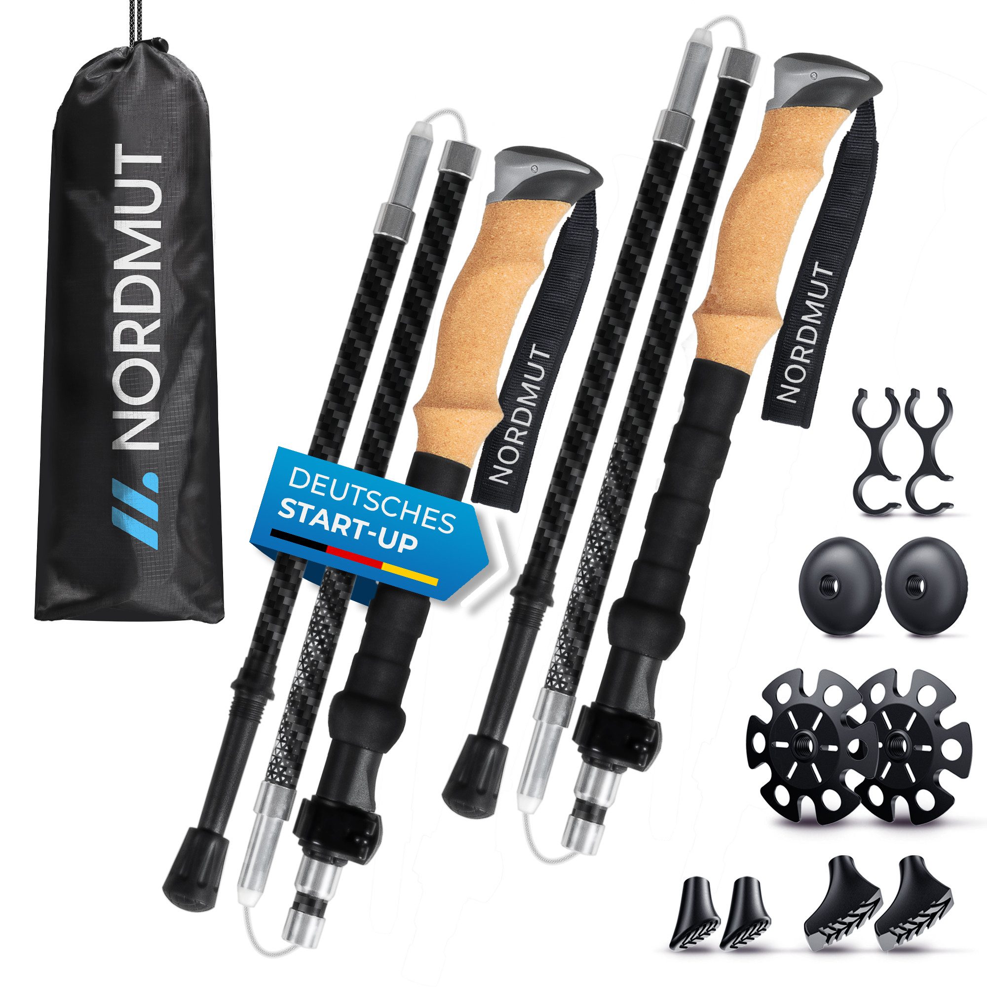 Nordmut Wanderstöcke NORDMUT® Wanderstöcke faltbar – Ultraleichte Nordic Walking Stöcke