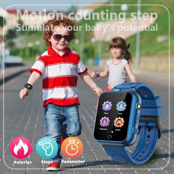 retysaz Smartwatch (1,54 Zoll), Smartwatch Kinder 24 Spiele Schrittzähler 2 HD-Kameras 3 bis 14 Jahren
