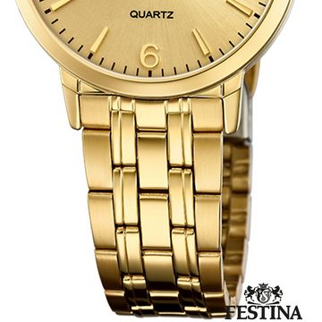 Festina Quarzuhr Festina Elegant Damen Uhr F20514/3 Stahl, Damen Armbanduhr rund, Edelstahlarmband gold, Elegant