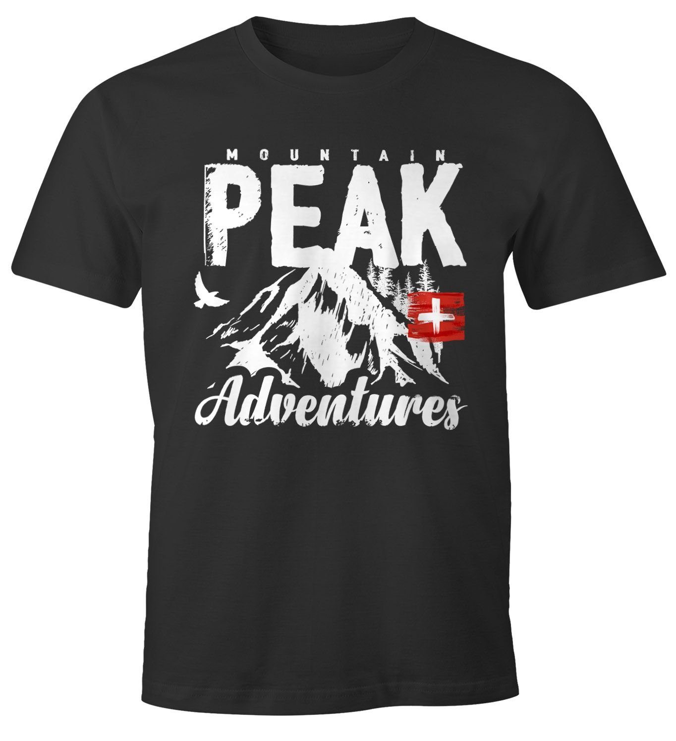 MoonWorks Print-Shirt Wander Herren T-Shirt Mountain Adventures Moonworks® mit Print schwarz