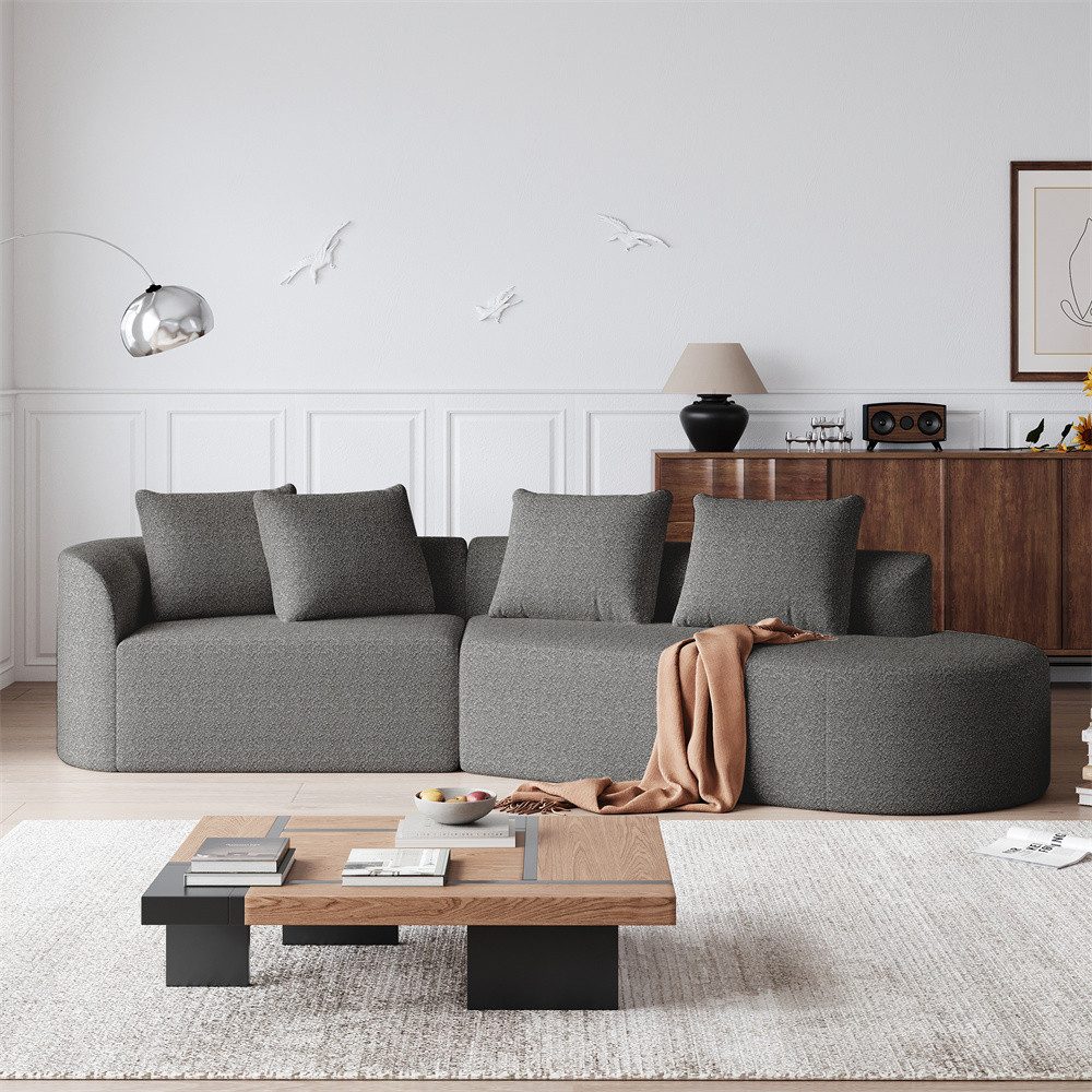 REDOM Ecksofa Modernes Chenille-Sofa, 4-Sitzer, übergroß & modern gepolstert, geschwungenes Ecksofa mit extra tiefer Sitzfläche & 4 Kissen 1 Teile, mit Relaxfunktion