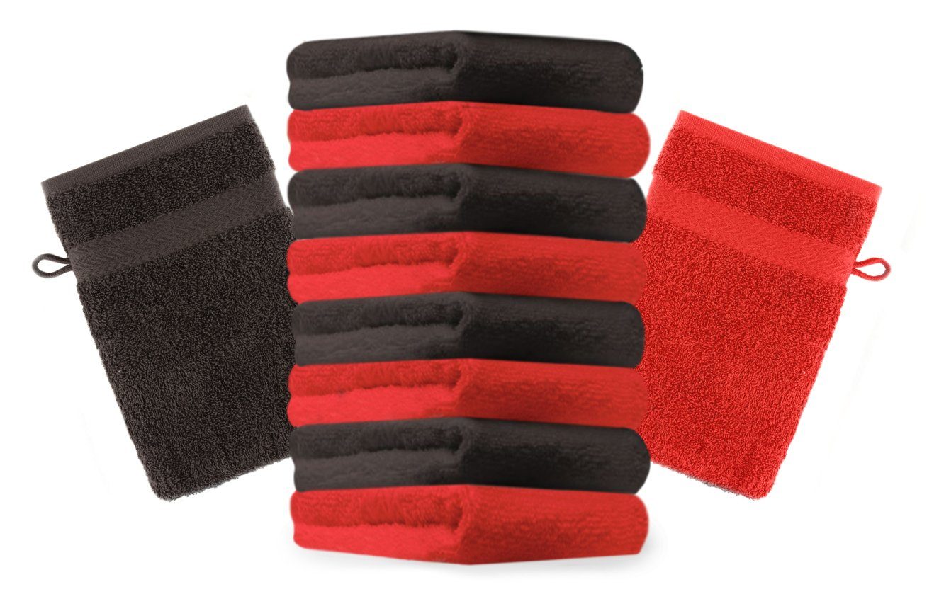 Betz Set Waschhandschuhe Farbe rot Waschlappen cm 100% Baumwolle 16x21 Premium Stück und Waschhandschuh Dunkelbraun 10