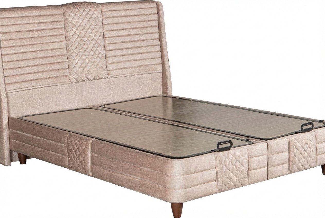 JVmoebel Polsterbett Elegantes Beiges Bett mit Matratze aus Textil und Holz, Made in Europe