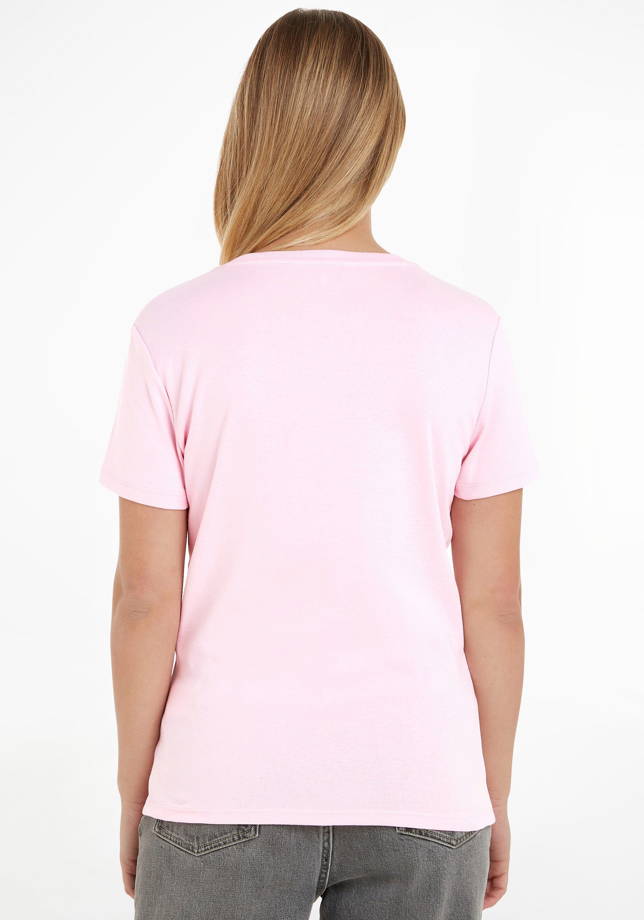 Tommy Hilfiger Pink V-NECK Logostickerei dezenter SLIM Pastel CODY T-Shirt RIB SS mit