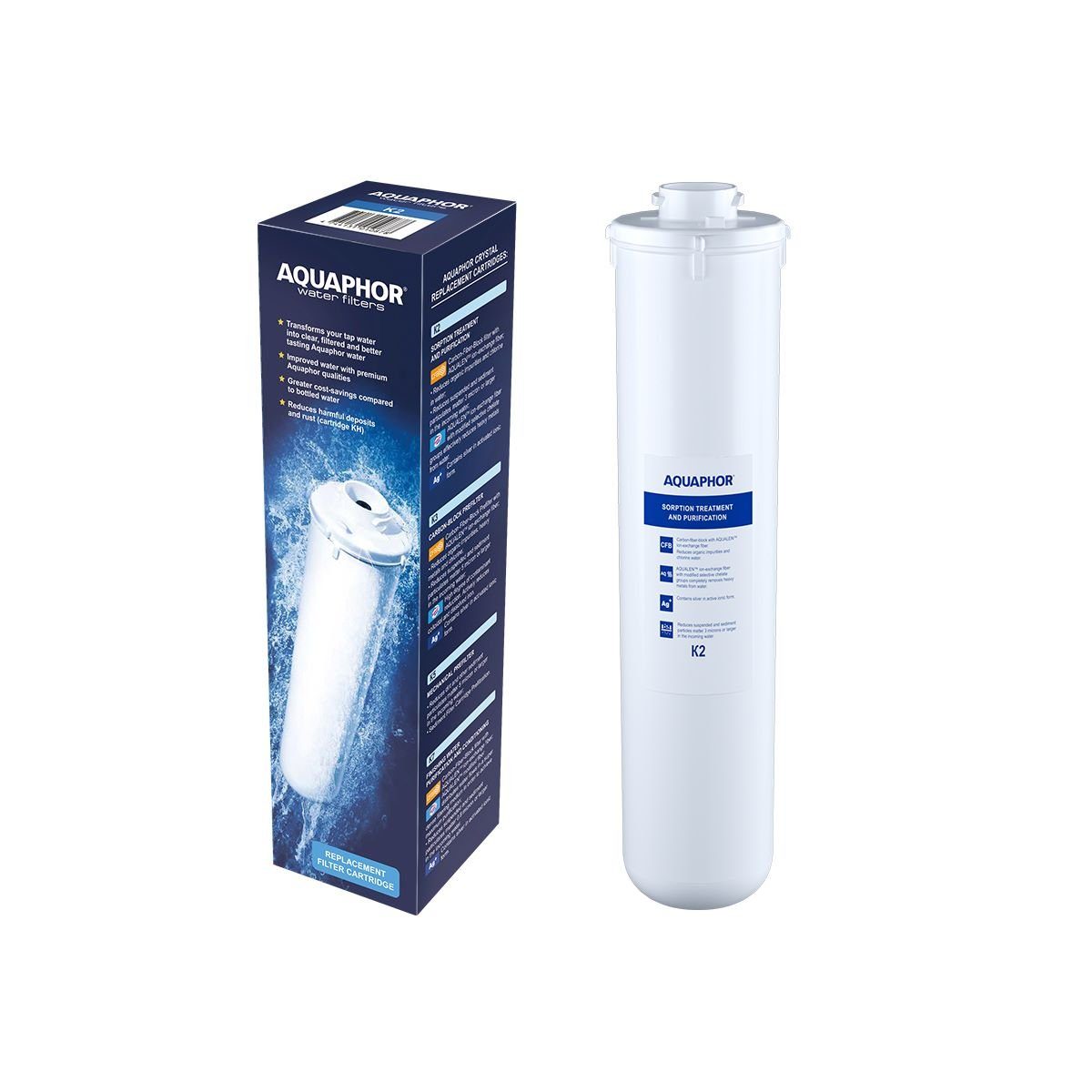 AQUAPHOR Wasserfilter K2 Aktivkohleblockfilter, Zubehör für Umkehrosmose und Aktivkohlesysteme AQUAPHOR, Entfernt Schwermetalle, Medikamente und Partikel bis 3 µm