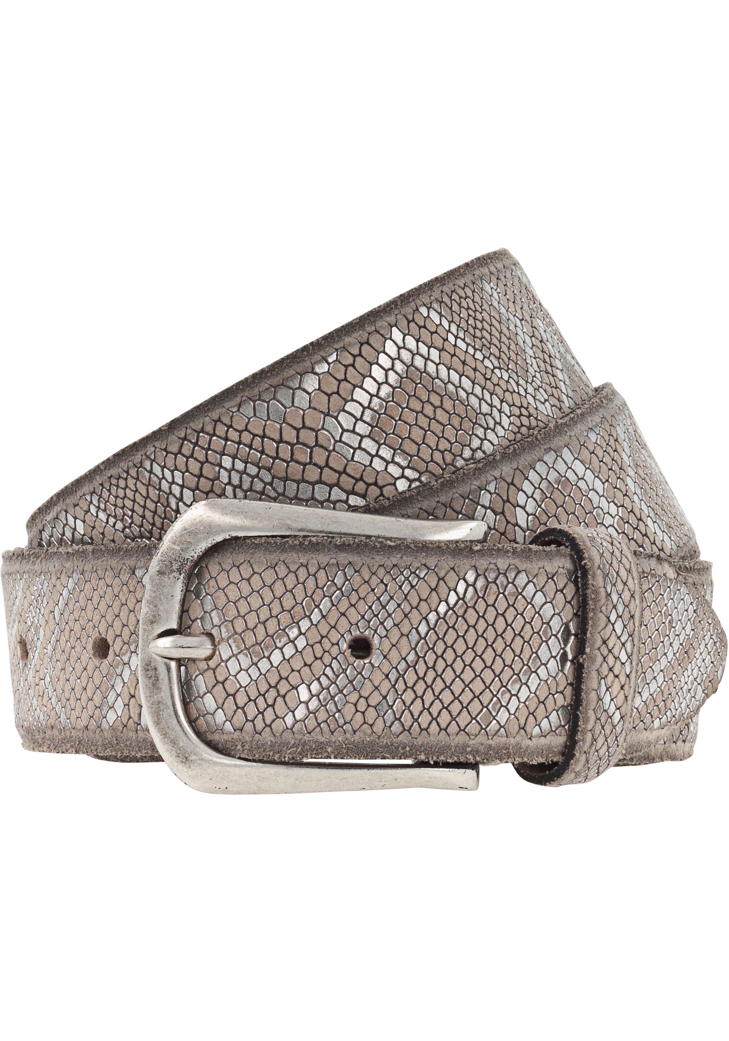 b.belt Ledergürtel mit Metallic Snakeprägung