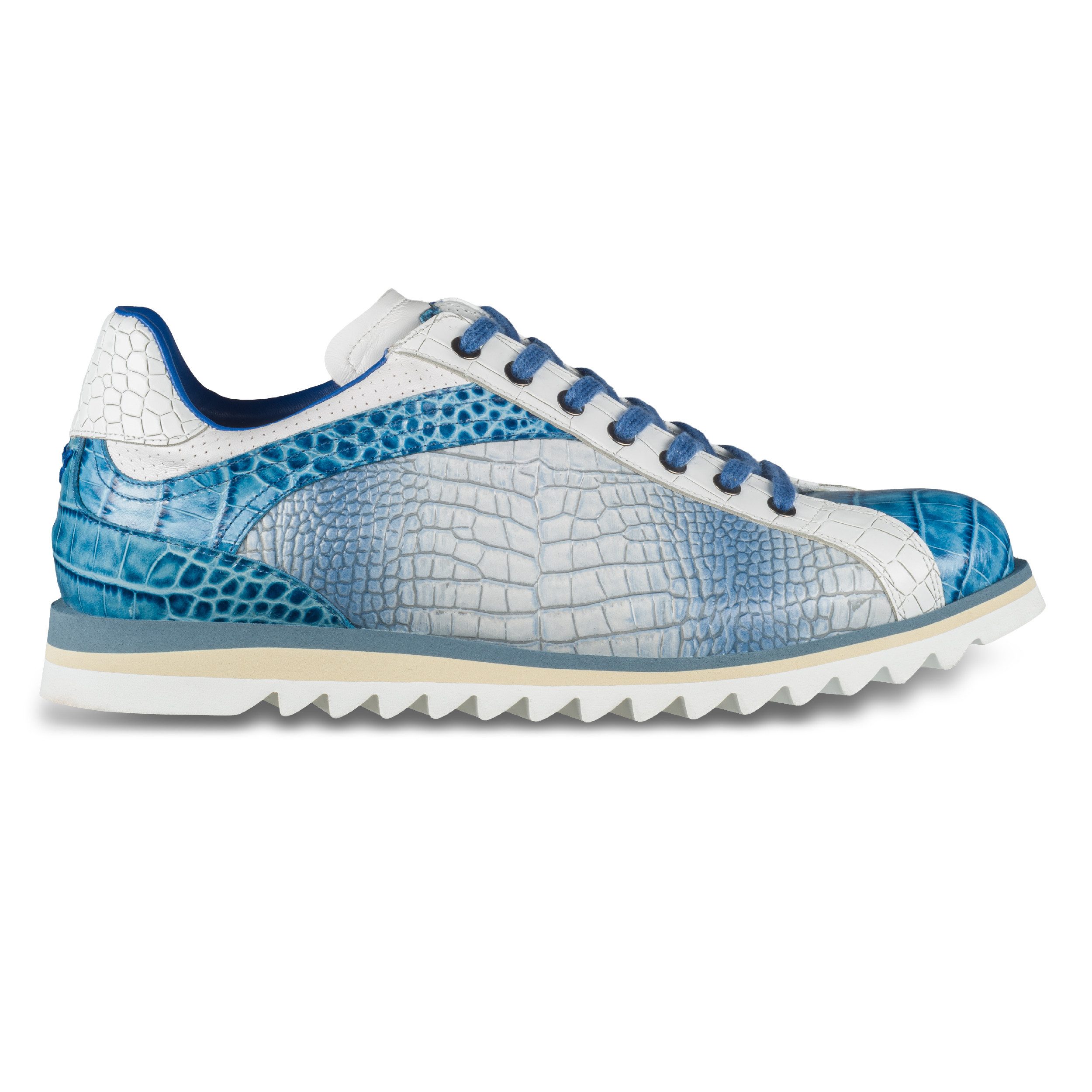 Lorenzi Herren Sneaker blau/weiß, Kalbsleder mit Kroko-Prägung, handgefertigt Sneaker Handgefertigt in Italien