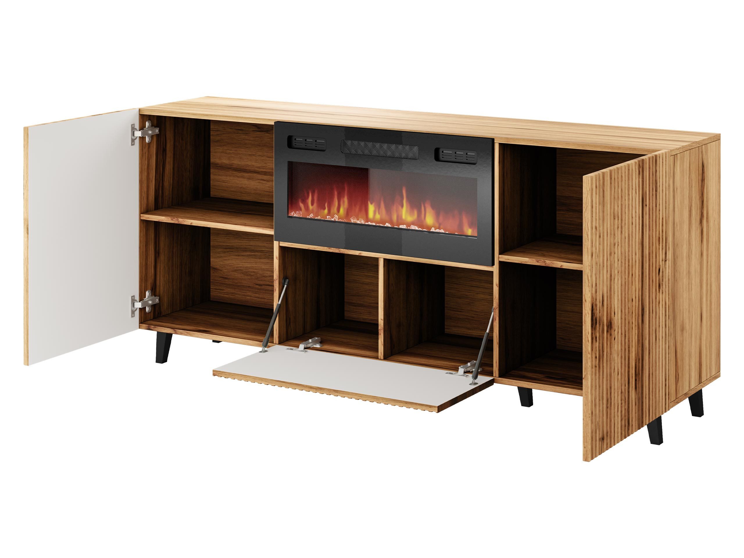 MIRJAN24 Kommode Vamos 180 mit Elektrischem Kamin (mit 3 Türen), Realistische LED-Flamme