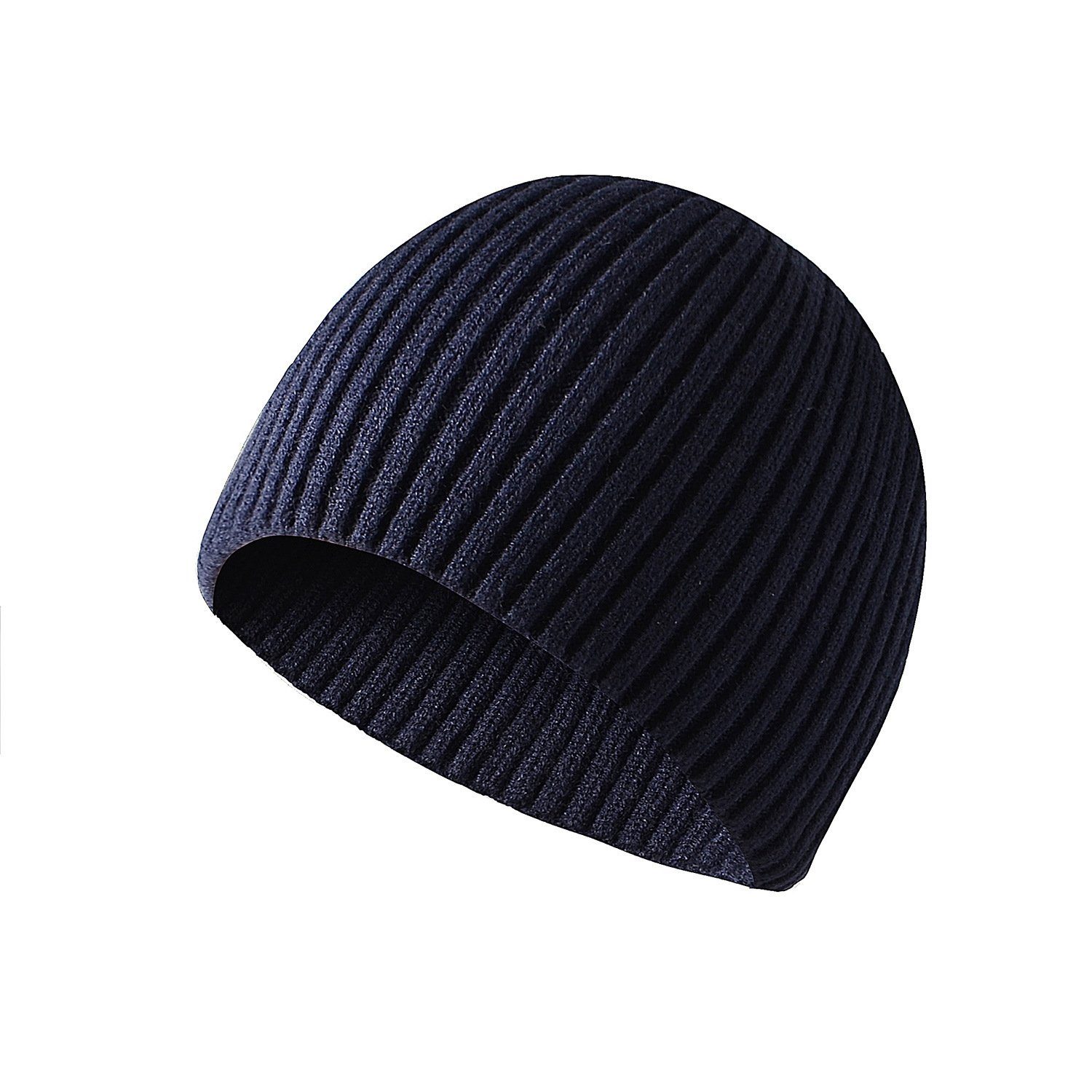 Winter für Men's Beanie Beanie-Mütze Cuffed Hat, Jungen/Freundin/Alteren Strickmütze POCHUMIDUU Thermal Merino Marineblau Hat, Winter-Strickmütze Frauen für Plain (1-St., Hat) für Männer, Geschenke
