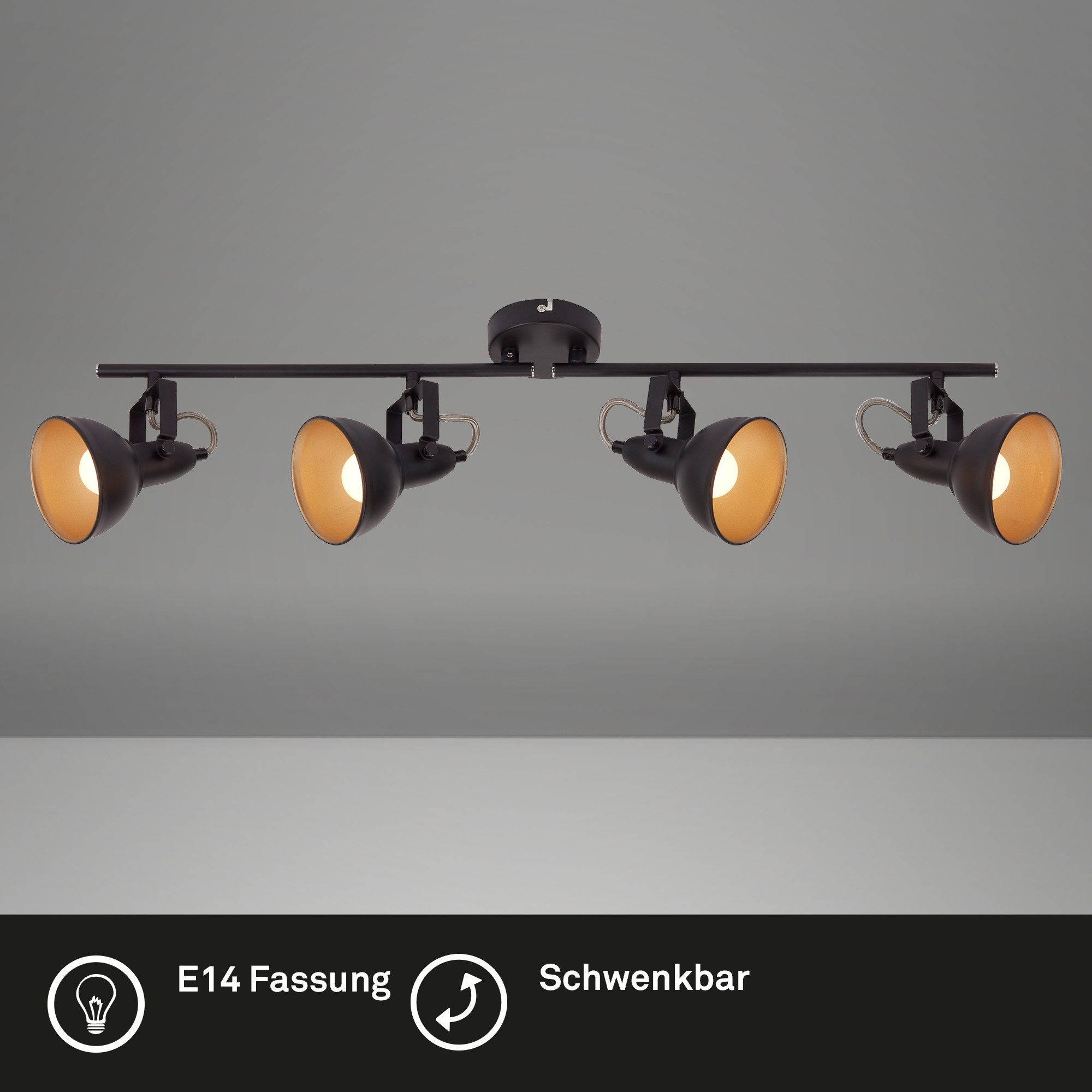 Briloner Leuchten Deckenleuchte Deckenlampe Wandlampe Innen Wohnzimmer E14, ohne Leuchtmittel, Abhängig vom Leuchtmittel - Warmweiß / Neutralweiß / Kaltweiß, Wandlampe, 15,6x10cm, Schwarz-Gold, max.40W, E14, Innen, Wohnzimmer