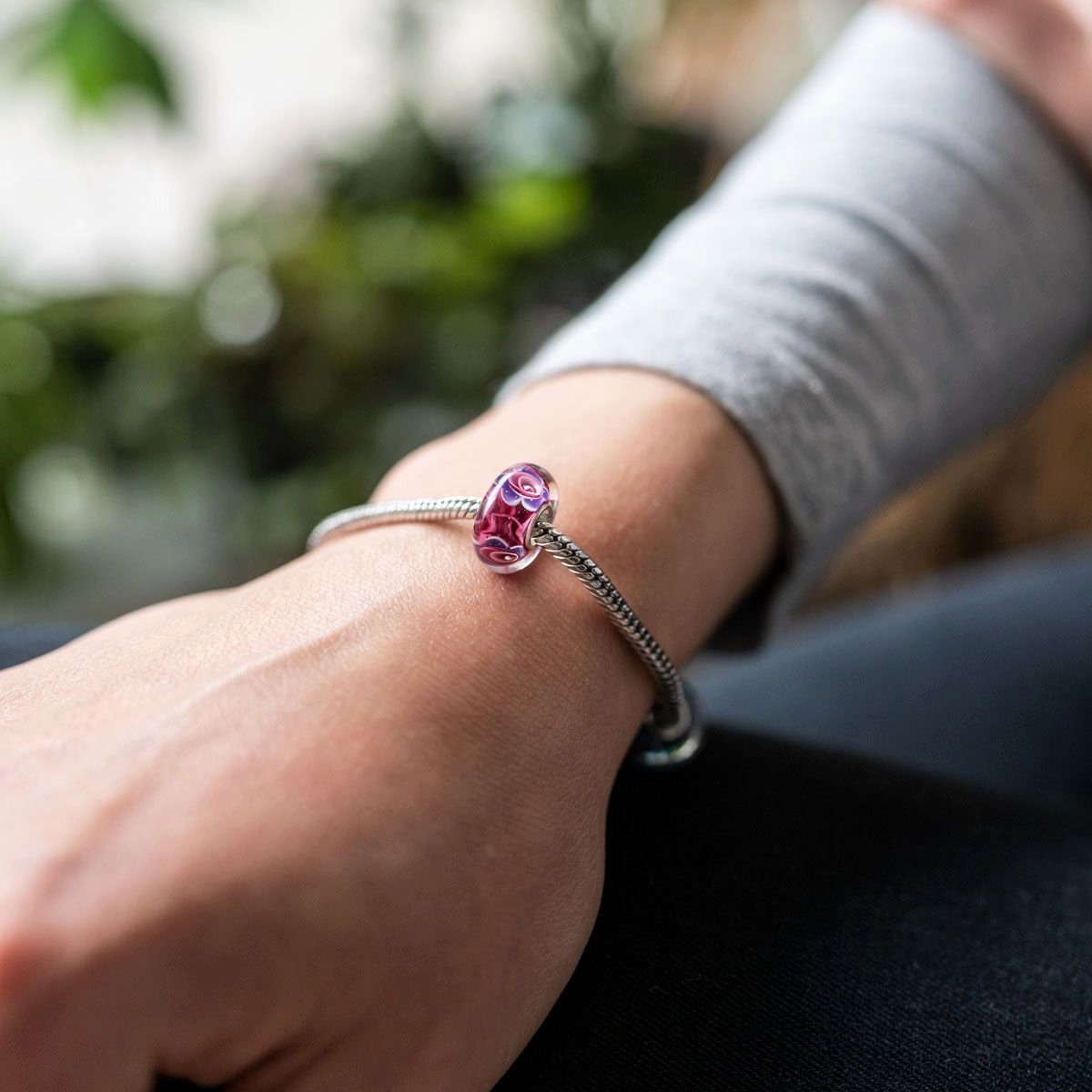 Materia Bead Blumen / Blüten Rot Lila Pink 435, Hülse aus 925 Sterling Silber