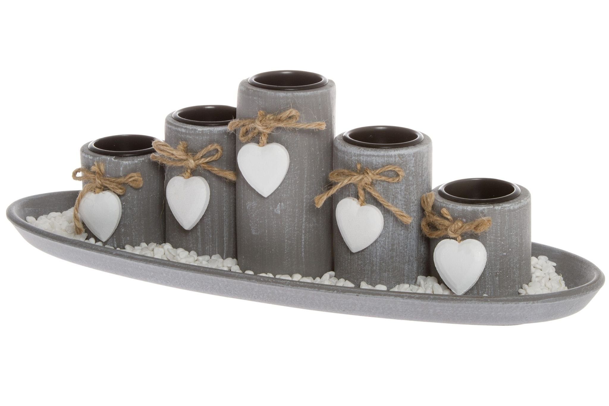 stein Teelichthalter: Set Teelichthalter grau elbmöbel Tablett, 5er mit Tablett Kerzentablett kerzenhalter 13x39x14 cm Teelicht 5 Dekorativ