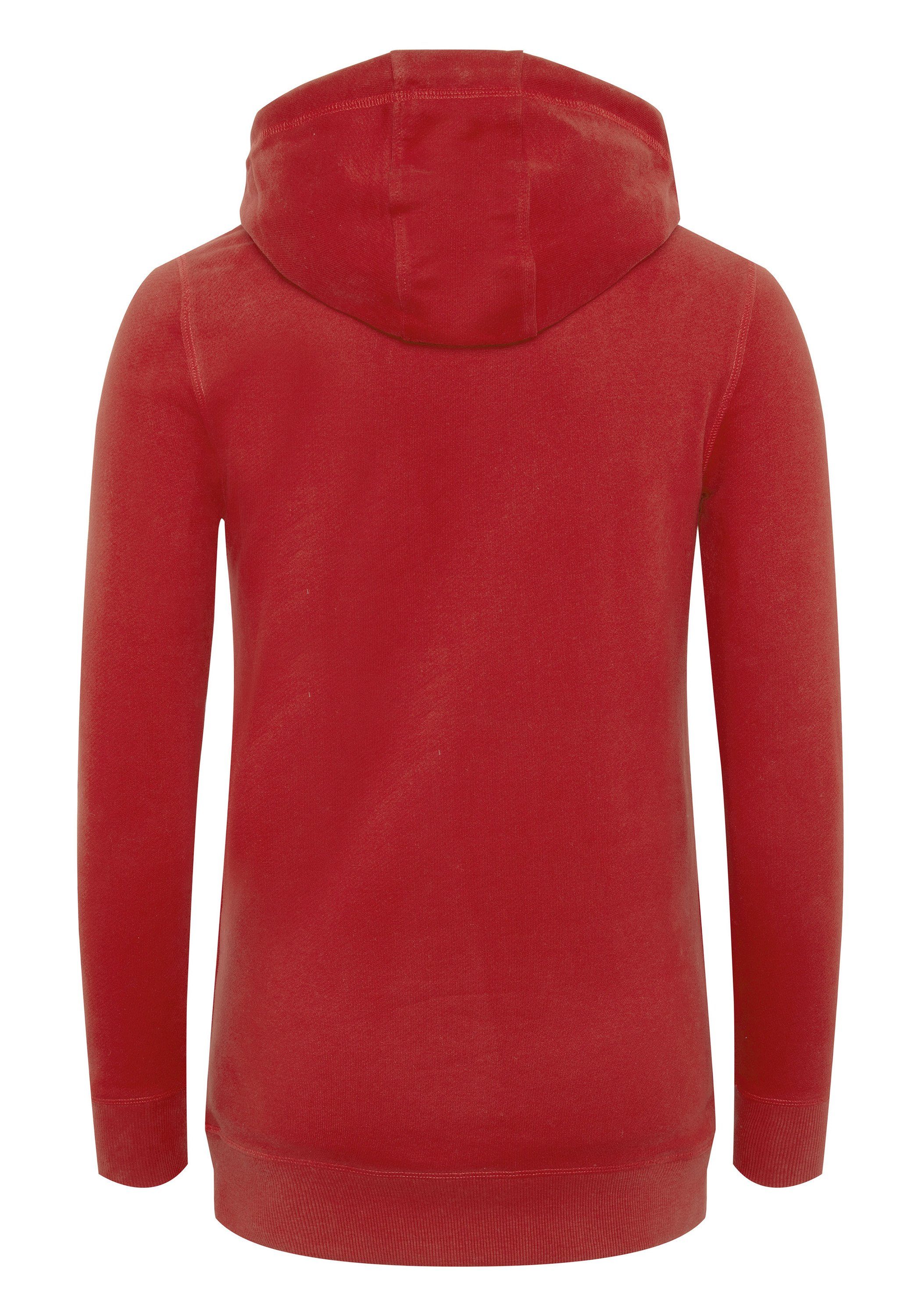 Oklahoma Jeans Kapuzensweatshirt in 19-1554 langer Red Passform Savvy