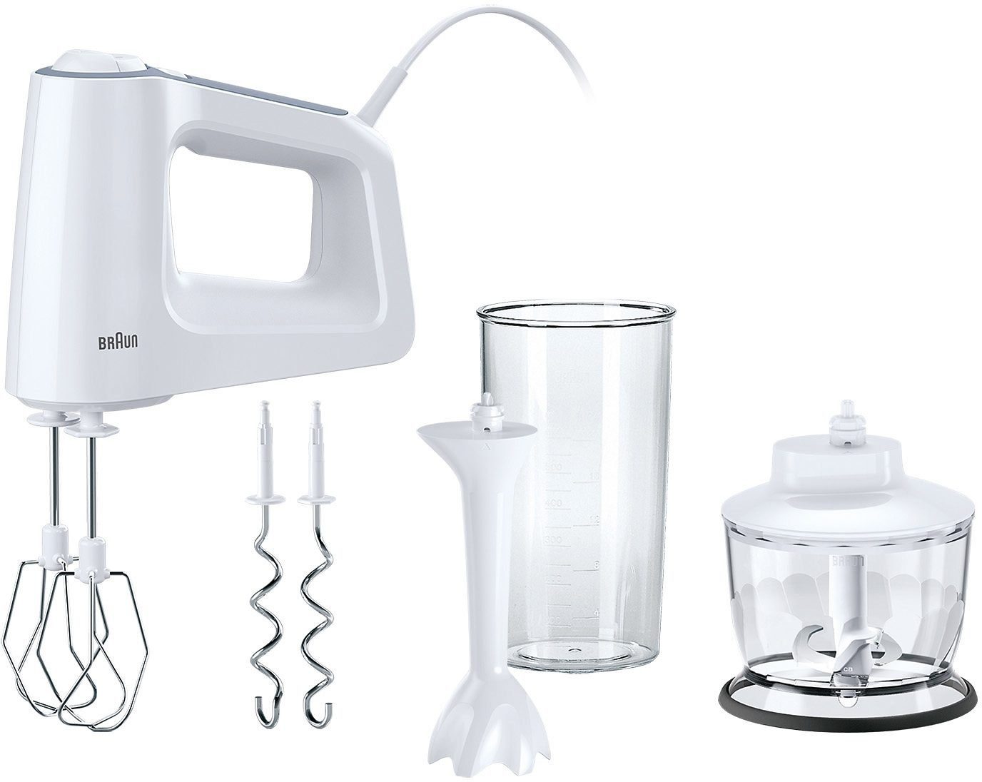Braun Handmixer MultiMix 3 HM 3135 WH - 500W, 5 Geschwindigkeiten + Turbo, Pürierstab, 500 W, Vertiklae Motorausrichtung für weniger Kraftaufwand, Zerkleinerer