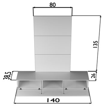 TroniTechnik Lowboard TV Board Velan (140cm x 38,5cm x 26cm) (Optimal für Ihre Multimedialandschaft, Melaminbeschichtete Spanplatte), Vorgebohrte Führungen für Kabel, inkl. LED-Beleuchtung