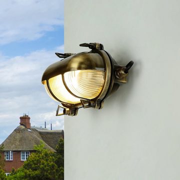 Licht-Erlebnisse Außen-Wandleuchte SKIATHOS, ohne Leuchtmittel, Messinglampe IP64 robust Riffelglas außen Wandlampe Haus Terrasse