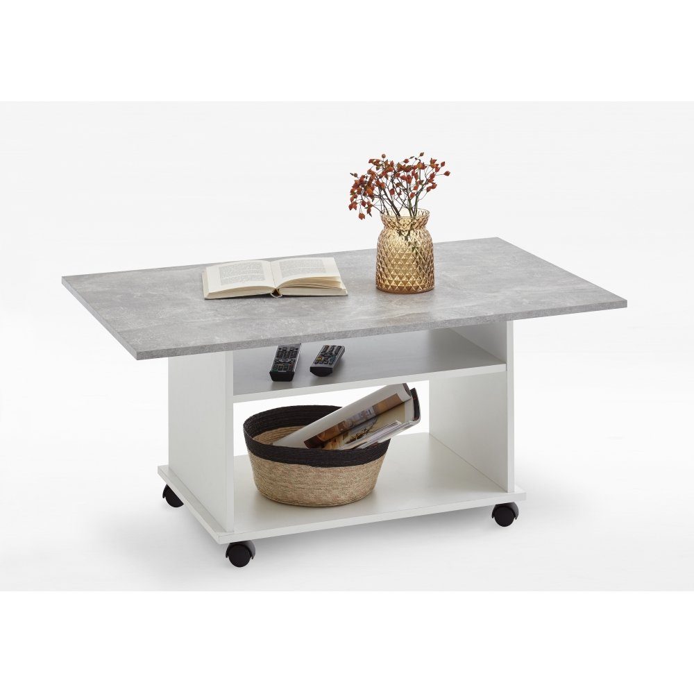 FMD Möbel Couchtisch Couchtisch Beistelltisch Tisch Wohnzimmertisch AZUR Beton grau / weiß FMD ca. 100 x 44 x 60 cm FMD