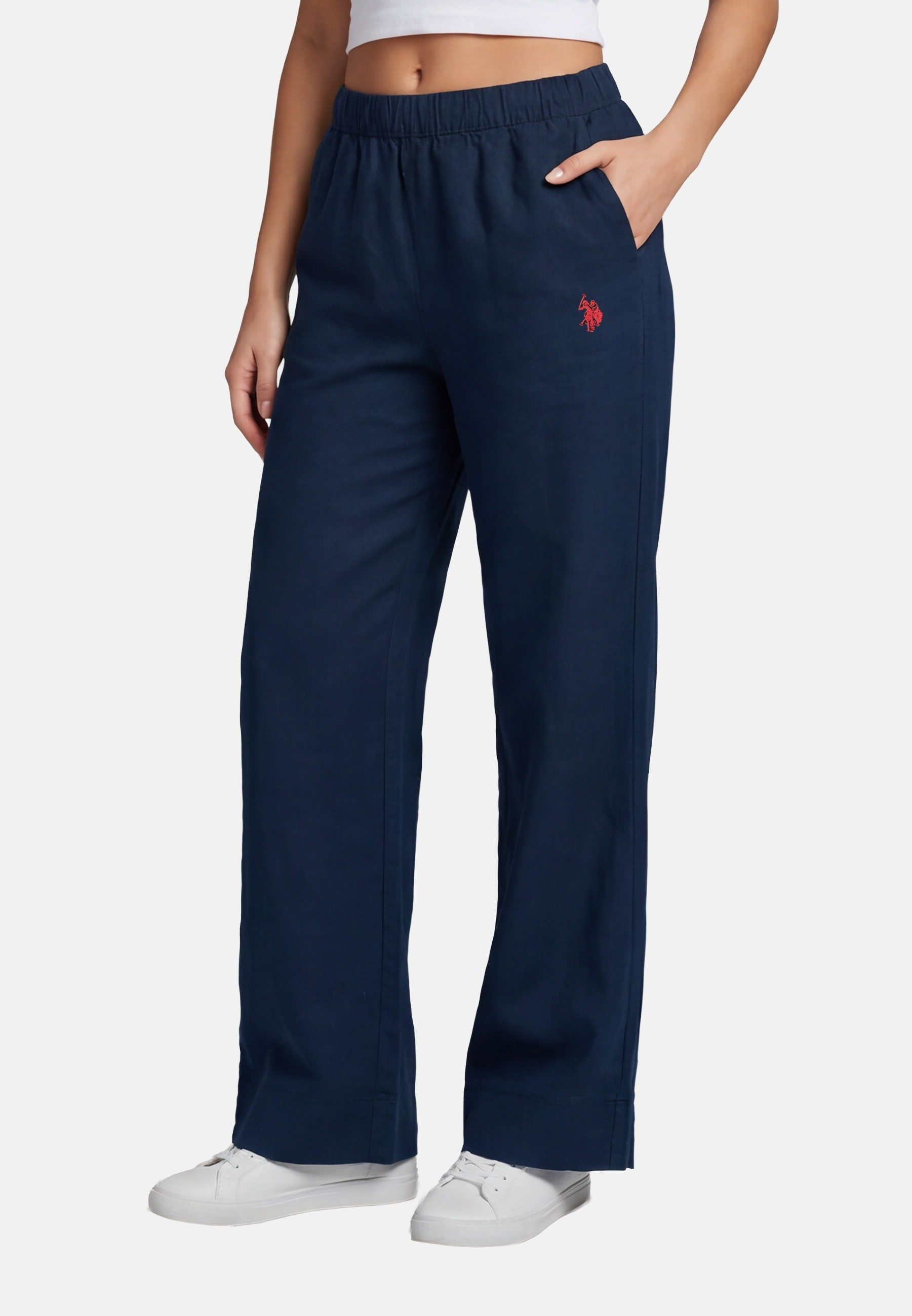 U.S. Polo Assn. Leinenhose USMoolly Damen - Sommerhose luftig mit elastischem Bund Leichte Hose aus Leinenmix mit Taschen und Komfortbund