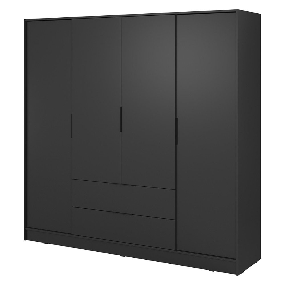 Lomadox Kleiderschrank KNOCK-160 in schwarz, 4 Türen, 2 Schubkästen, 206 cm breit