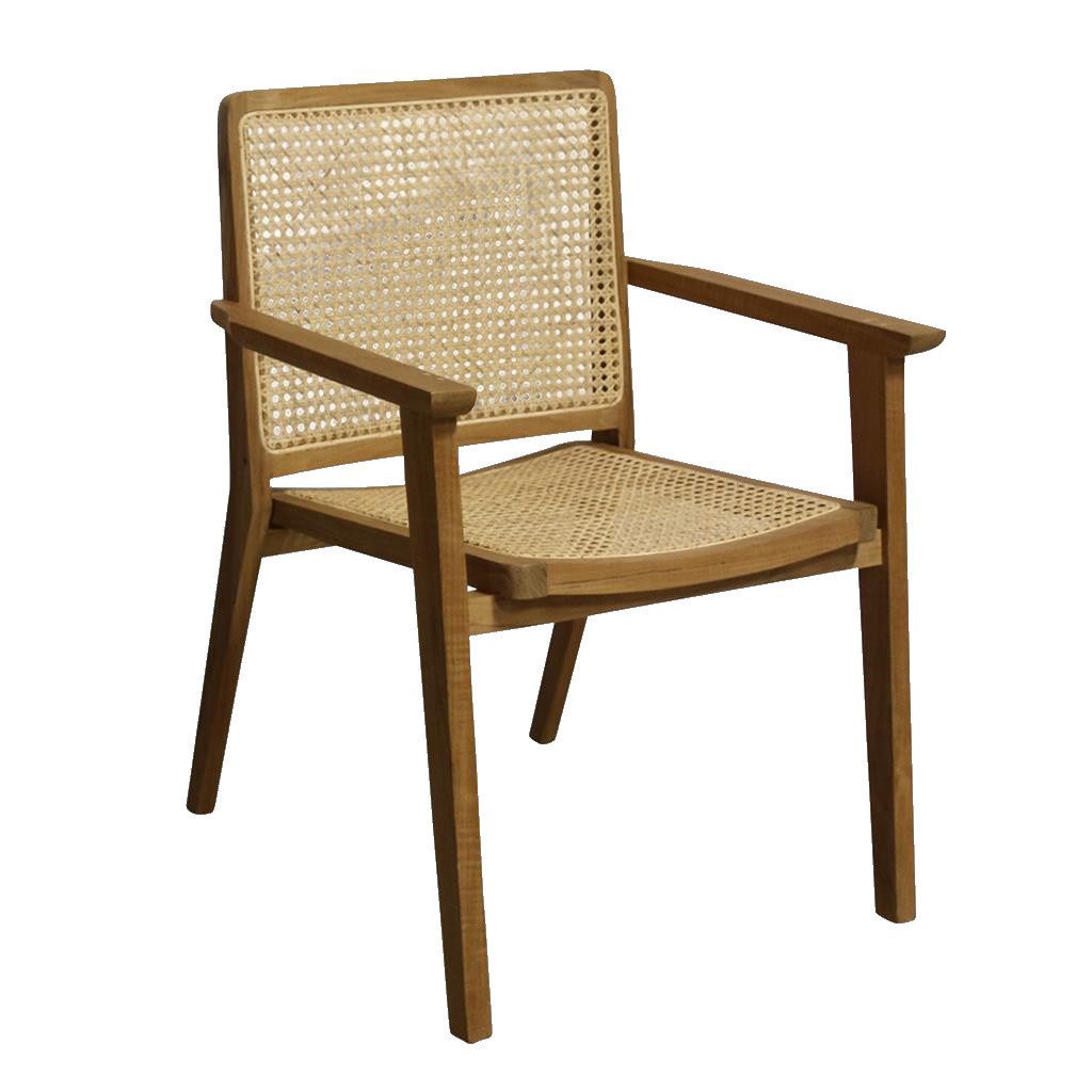 Vintagehaus Esszimmerstuhl oder Hocker Nova Teak Retro Rattan Wiener Geflecht Armlehnen