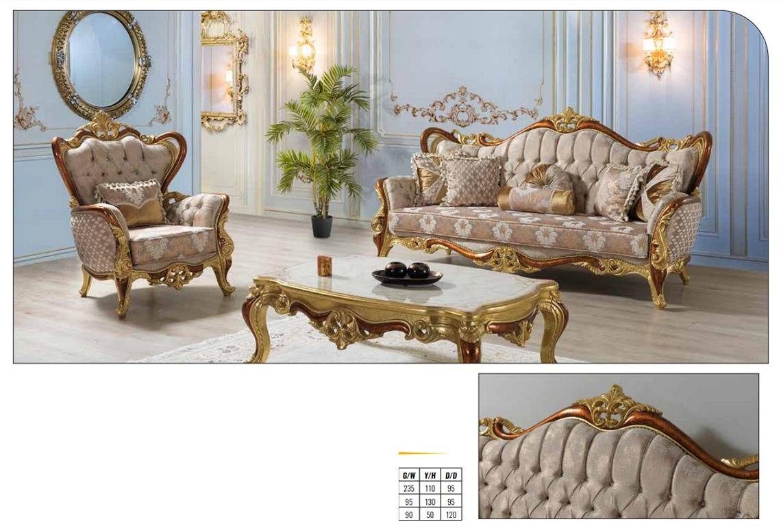 Rokoko Barock Luxus Stoff Sofa 3+1+1 JVmoebel Couchtisch Sitzer Sofa Sofagarnitur