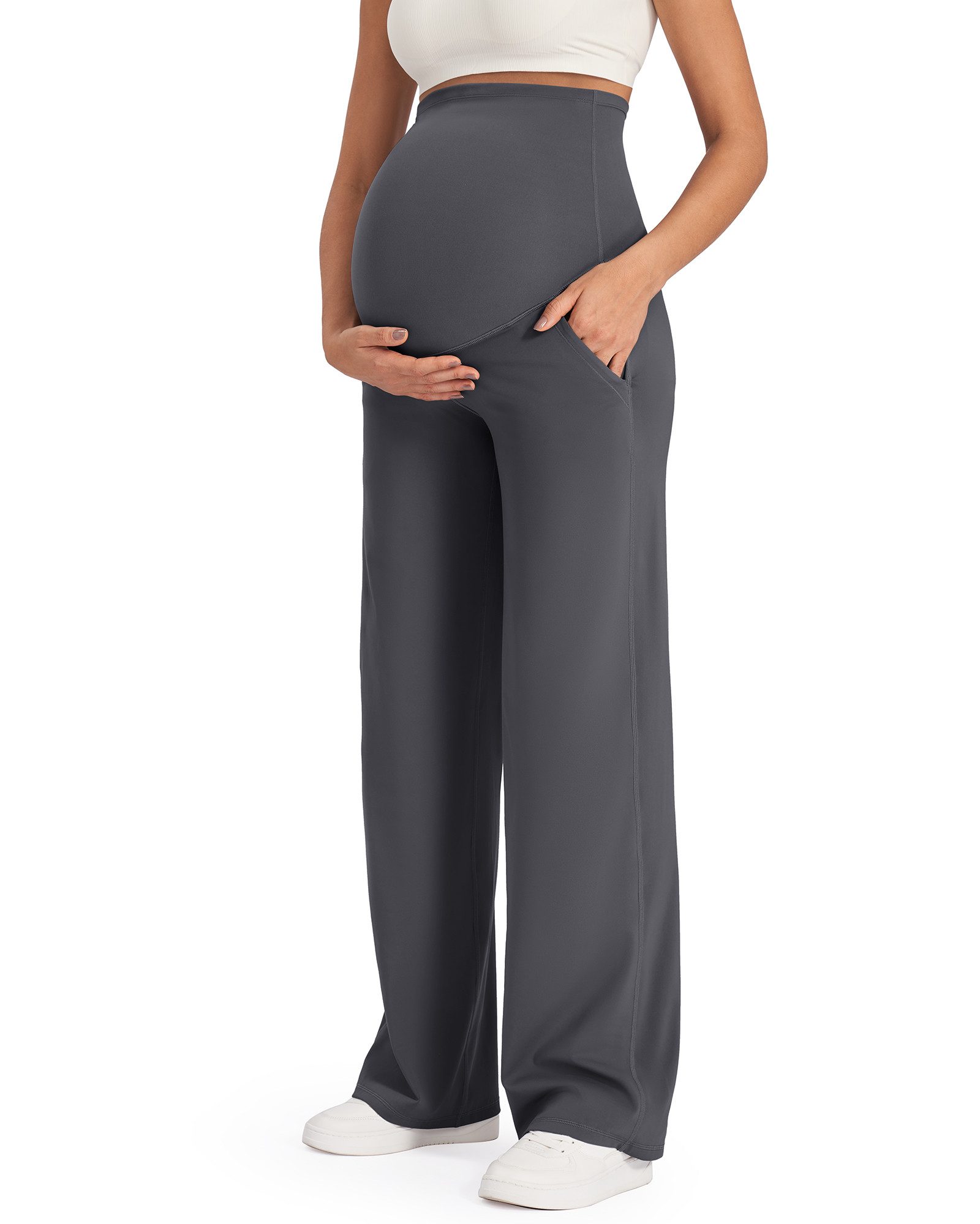 G4Free Umstandshose Damen Umstandshose Jogginghosen Slim Fit Yogahose Arbeitshosen Dehnbare Lounge-Hose mit weitem Bein und Taschen