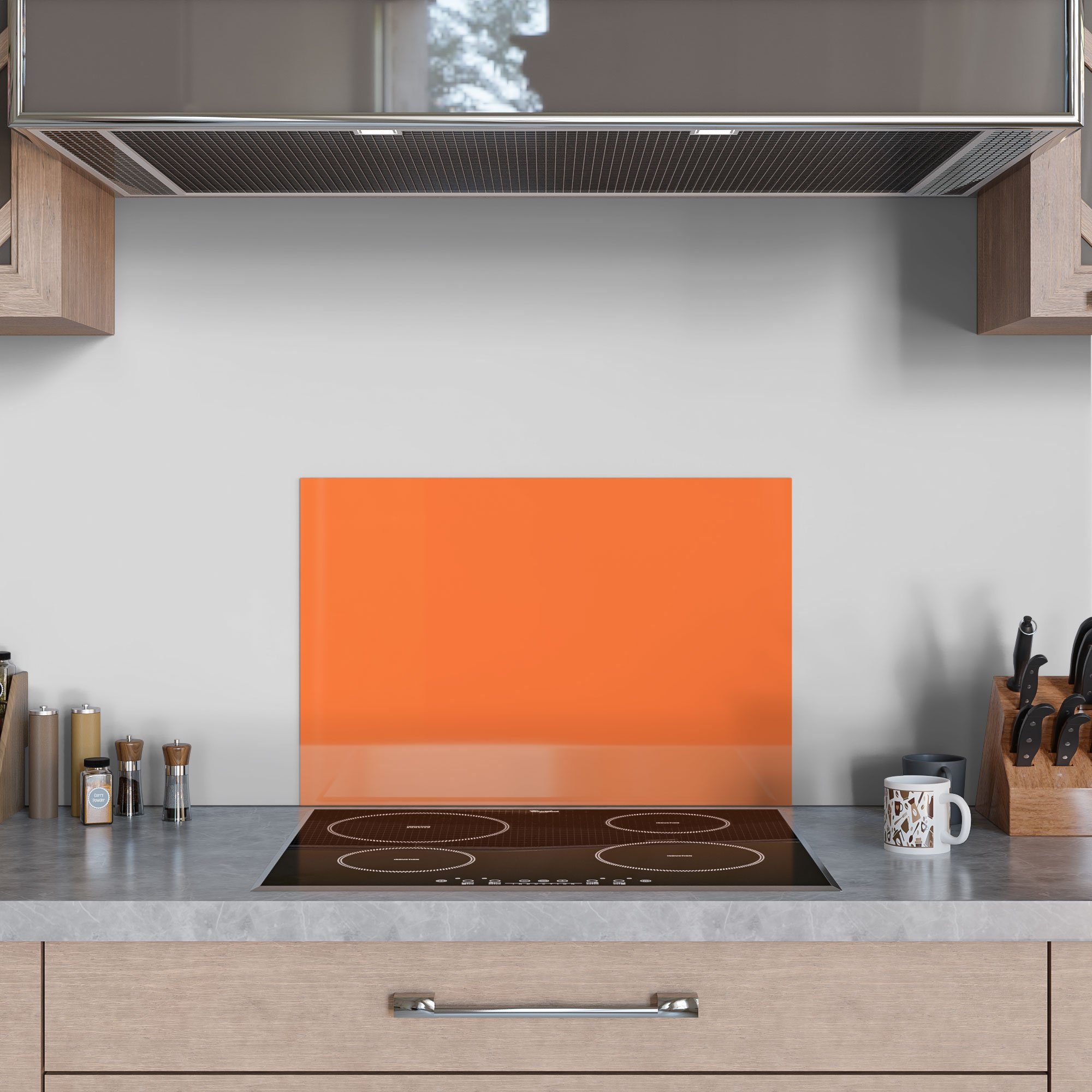 Glas DEQORI - Spritzschutz Badrückwand 'Unifarben Küchenrückwand Herdblende Orange',