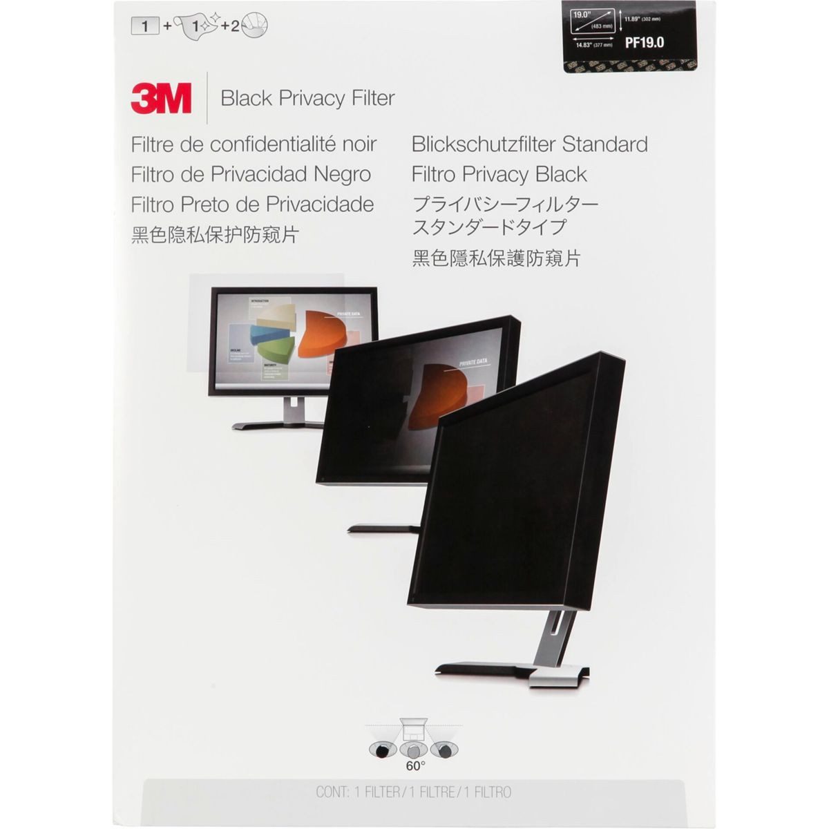 3M Displayschutzfolie PF190C4B Blickschutzfilter Black für 48,3cm 5:4