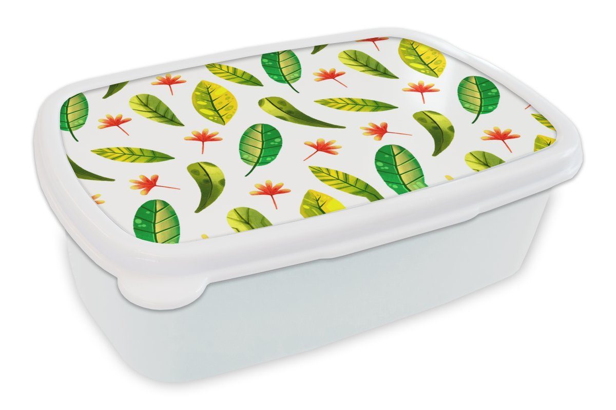 Brotbox Brotdose, und für für und MuchoWow - weiß Kunststoff, Jungs Blätter (2-tlg), Rot, Erwachsene, Kinder Lunchbox - Mädchen Dschungel