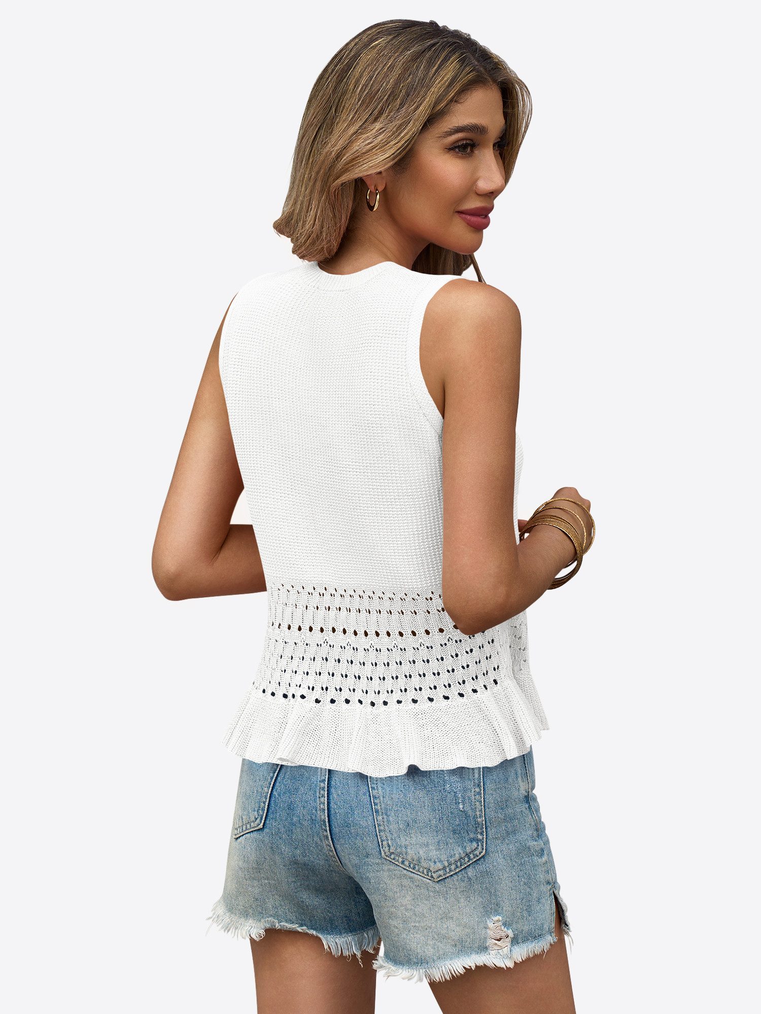 Imily Bela Strickweste Damen Weste mit Rundhals und Volant (Packung, 1-tlg., 1per-Pack) in Unifarbe – Bild 2 von 5