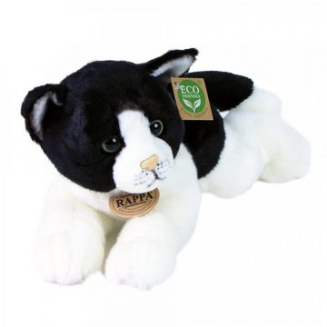 Teddys Rothenburg Kuscheltier Katze 30 cm liegend schwarz-weiß Plüschtier Plüschkatze