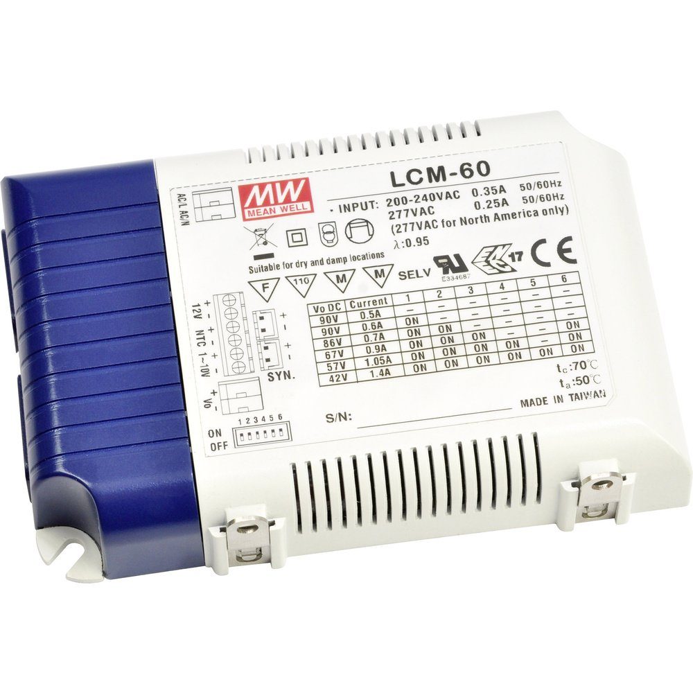 MW Mean Well LCM-60DA LED-Treiber Konstantstrom 60 W 0.5 - 1.4 A 2 - LED Trafo