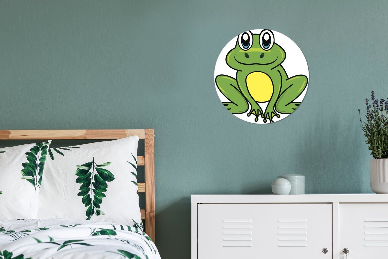 für Weiß Kinderzimmer, Rund, Tapetenaufkleber, Wandsticker MuchoWow (1 - St), - Cartoon Tapetenkreis Frosch Wohnzimmer