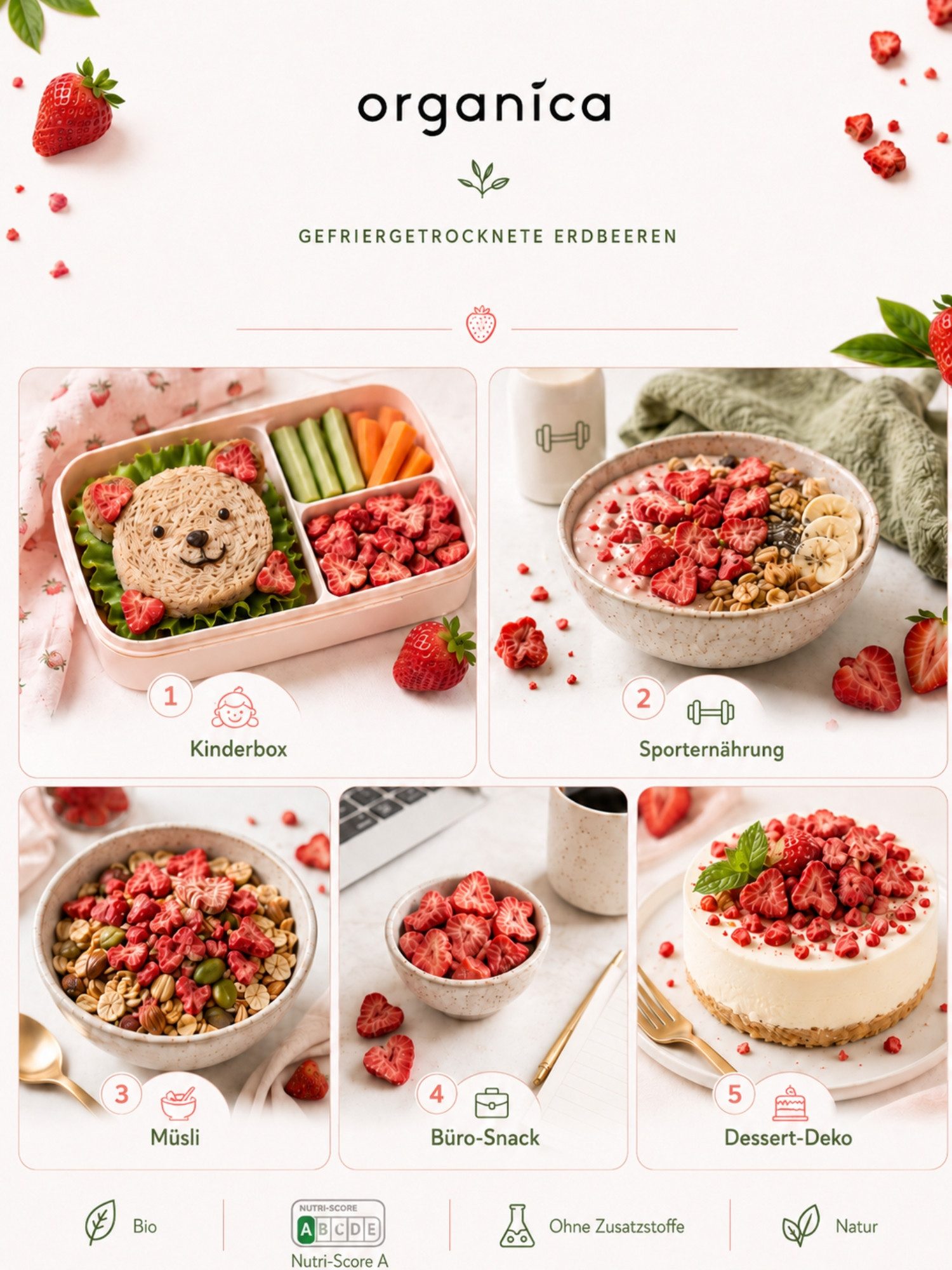 Organica Trockenfrüchte Gefriergetrocknete Bio-Erdbeeren, Erdbeerscheiben ungezuckert, 1 x (Single Pack 12g), Bio-zertifiziert, 100 % Frucht, Ohne Zuckerzusatz, – Bild 5 von 5