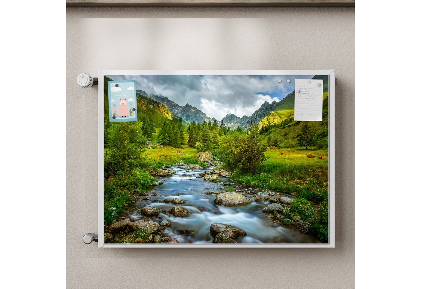 Thumbnail - DEQORI Magnetfolie 'Idyllischer Bergfluss', beschreibbar Heizung Magnetmatte magnetisch Magnetfolie