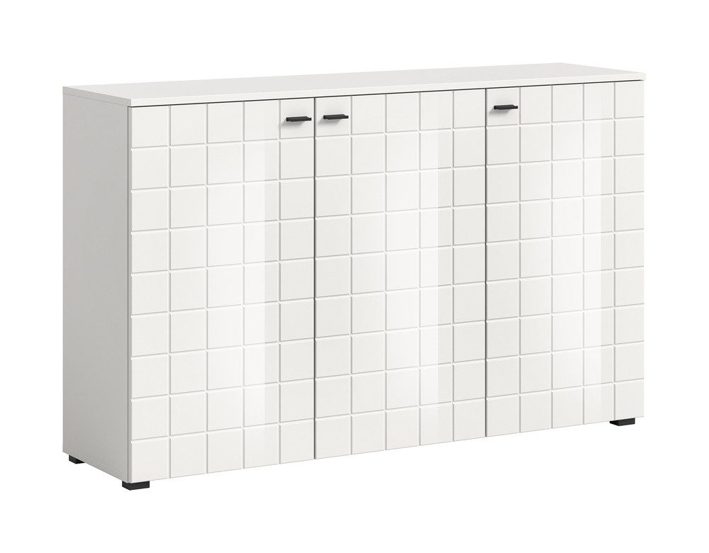 xonox.home Sideboard Kommode Monte, 3 türig, weiß Hochglanz / weiß, Wohnzimmerkommode, Sideboard 140 cm, weiß Hochglanz