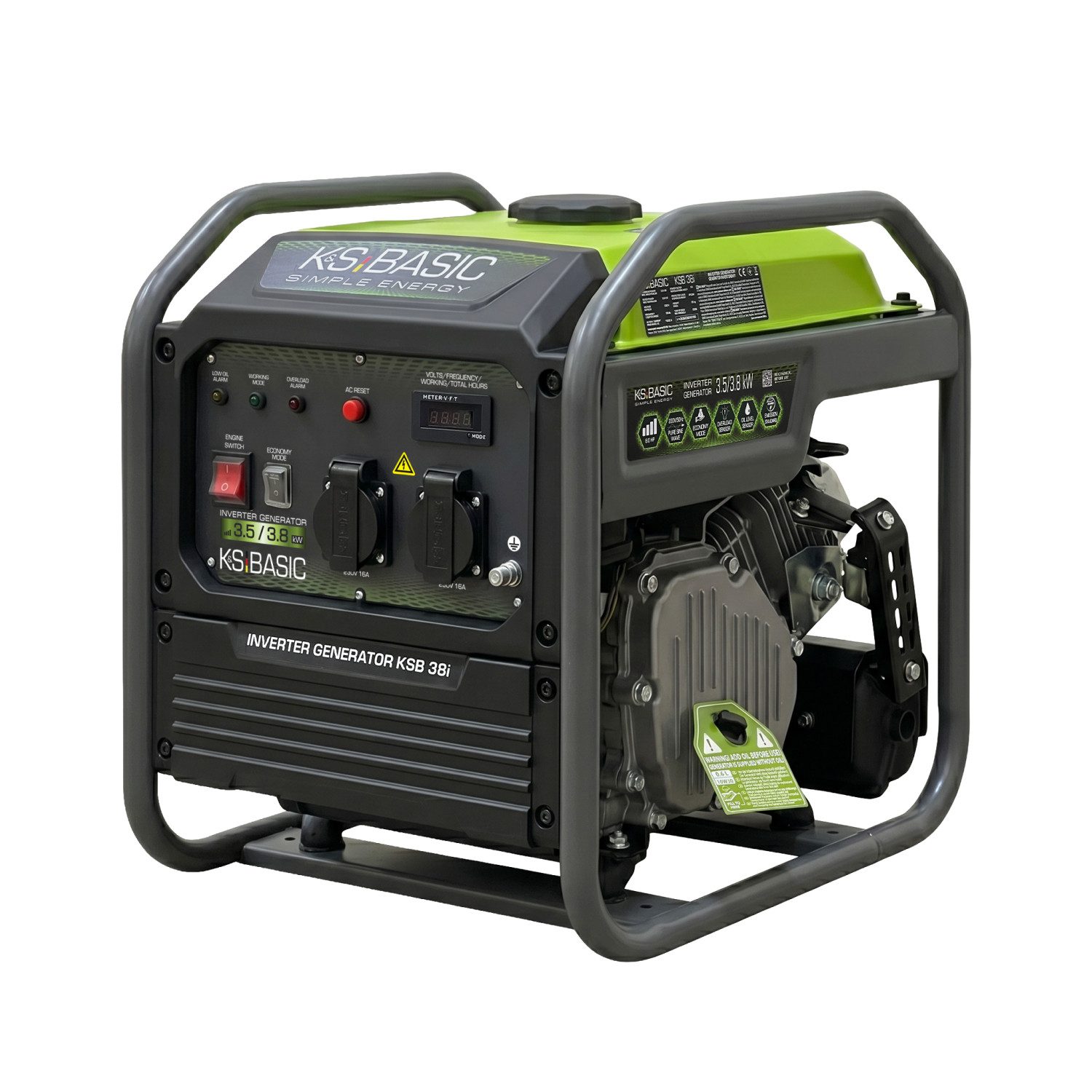 Könner & Söhnen Stromerzeuger KSB 38i, (Inverter Benzin Stromerzeuger 230V, 1-tlg., kompakter tragbarer Generator für Haus & Camping), 3.5 kW Nennleistung, 25 kg, Eco-Mode, reine Sinuswelle