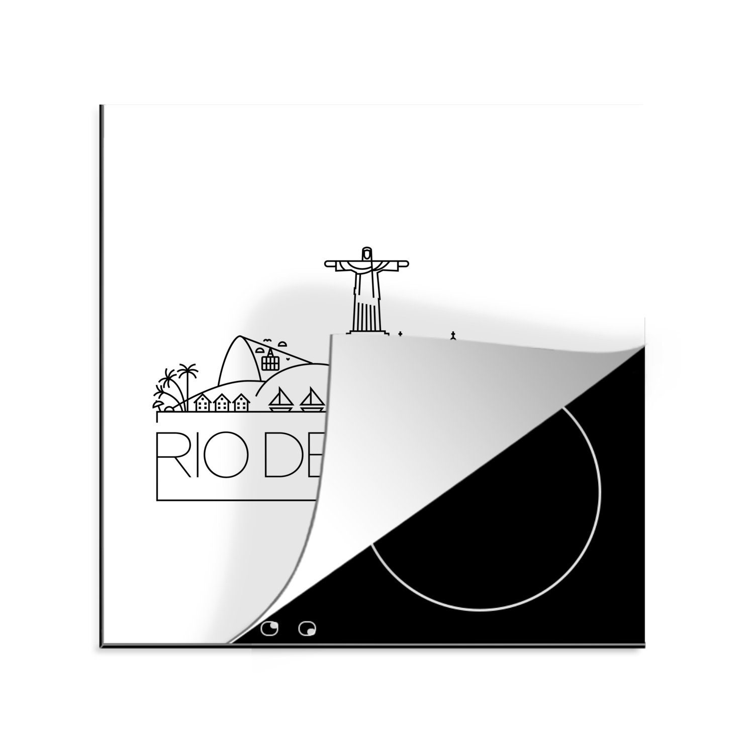 MuchoWow Herdblende-/Abdeckplatte Skyline "Rio de Janeiro" auf weißem Hintergrund, Vinyl, (1 tlg), 78x78 cm, Ceranfeldabdeckung, Arbeitsplatte für küche