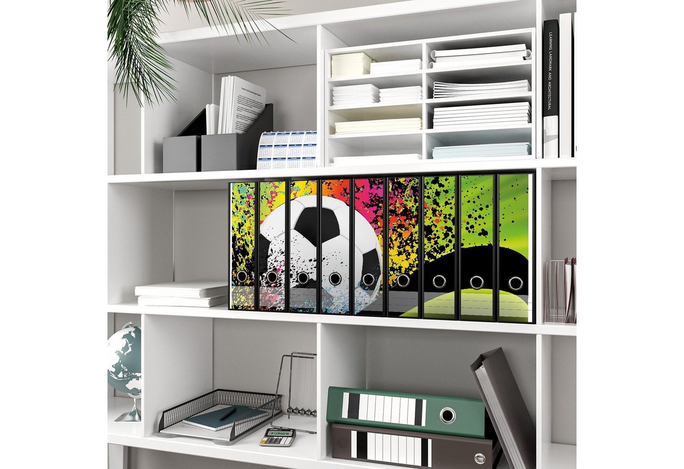 Thumbnail - Wallario Etiketten Fußball - Design Wellen und Regenbogen in grün, Ordnerrücken-Sticker in verschiedenen Ausführungen