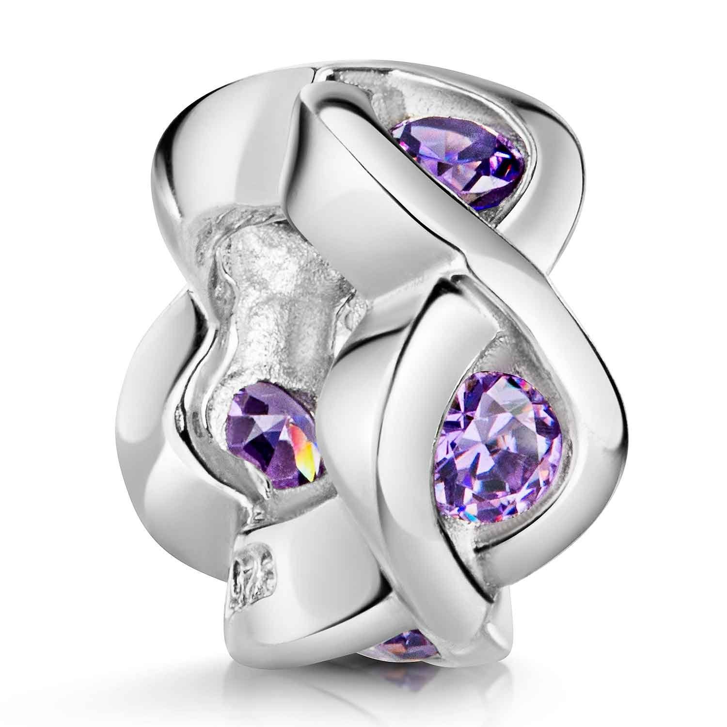 Materia Bead Zirkonia Charms Element geflochten Lila Violett 686, 925 Sterling Silber